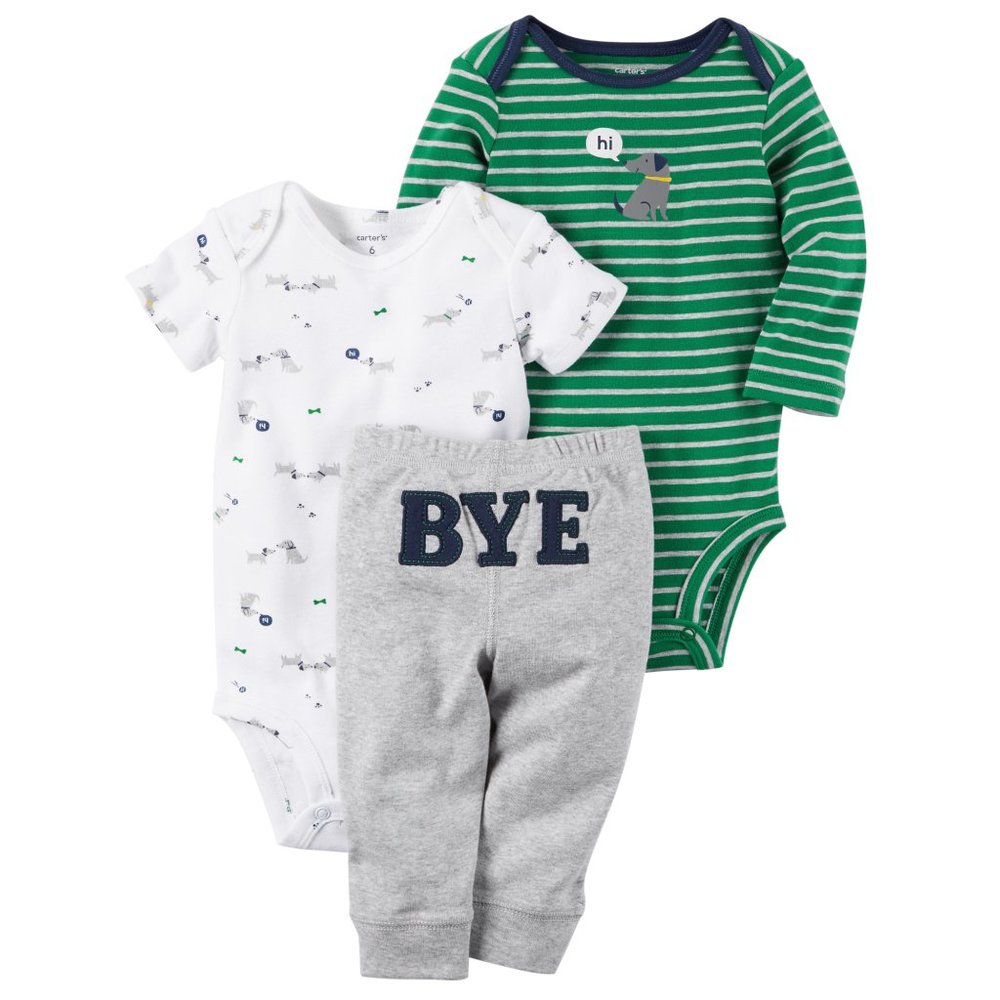 Carter's 3pc Baby Boys Green Grey Onesie Pants Set